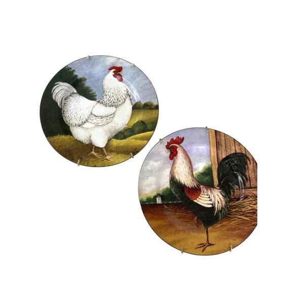 Chicken Rooster Plates On the Farm David Carter Brown for Sakura Vintage 2002 - Picture 1 of 9